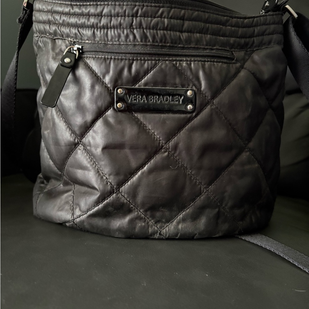 Vera Bradley Black Quilted Shoulder Bag with Ruched Detailing
